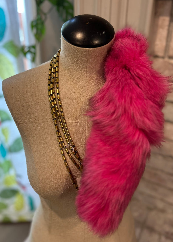 Tabitha Upcyced Handdyed Fur and Vintage Brass Chain Neckla