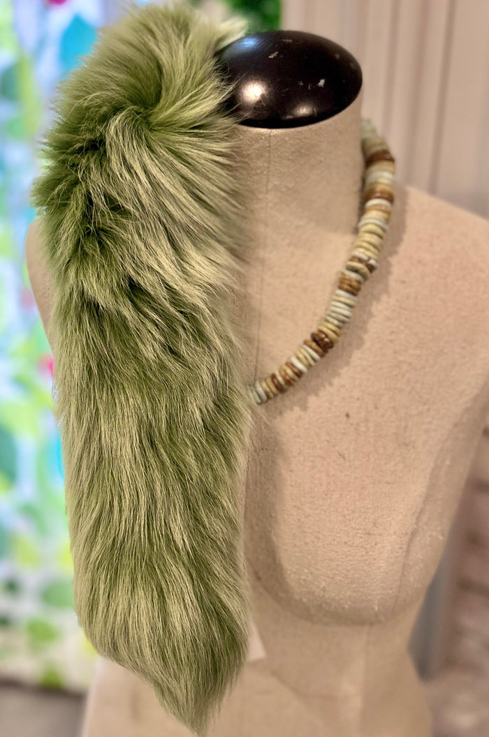 Tabitha Upcyced Handdyed Fur and Green Turquoise Collar Necklace