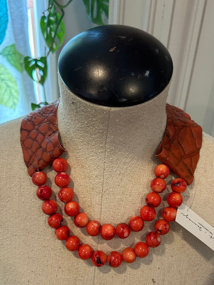Gorgeous Coral Orbs and Leather Necklace