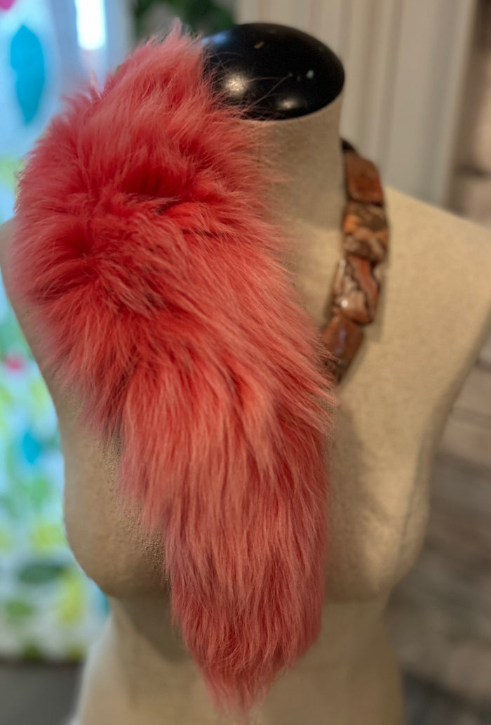 Tabitha Handdyed Upcycled Fur and Jasper Collar Necklace