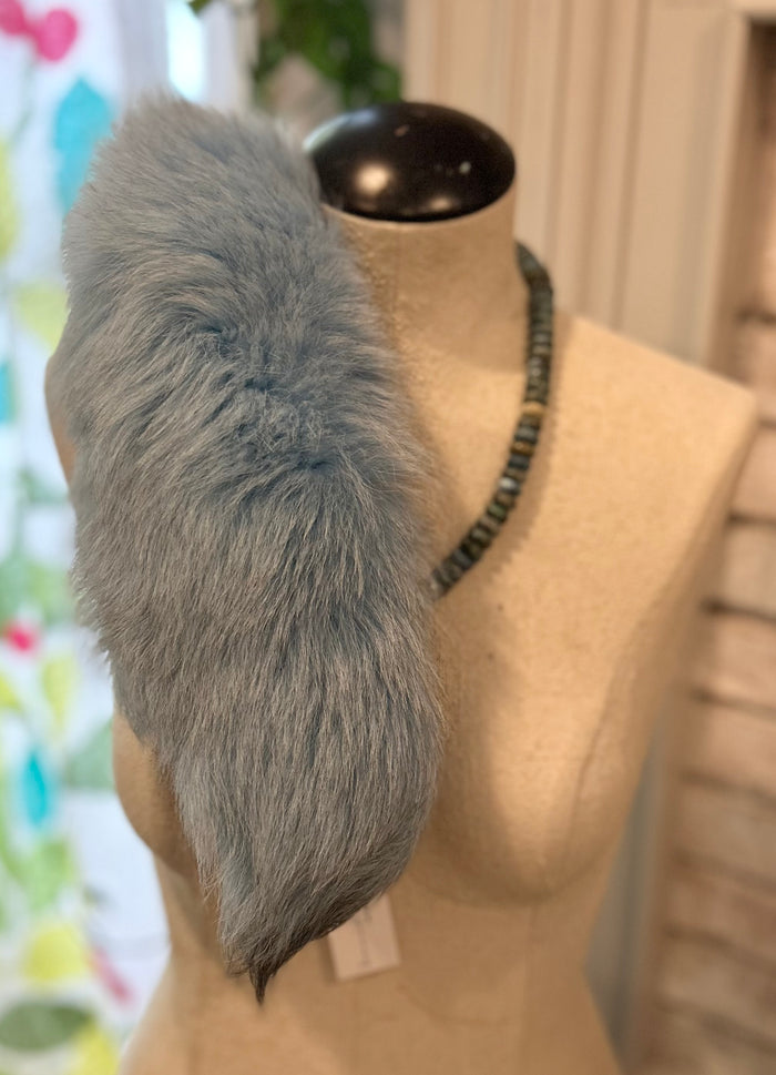 Tabitha Upcyced Handdyed Fur and Turquoise Collar Necklace