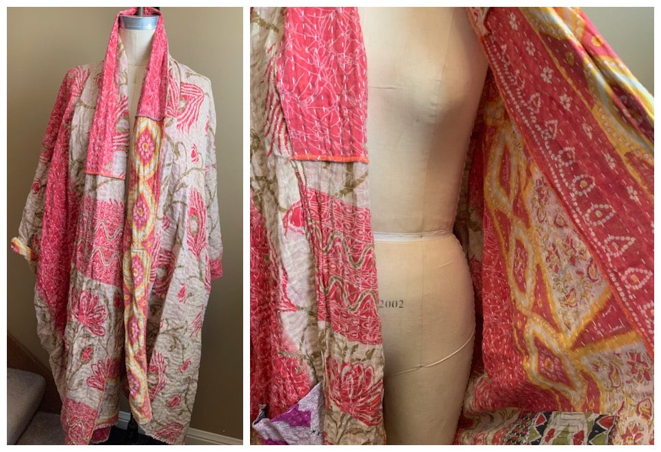 Vastra Hand-Quilted Kantha Cloth Long Robe Jacket- READY TO SHIP