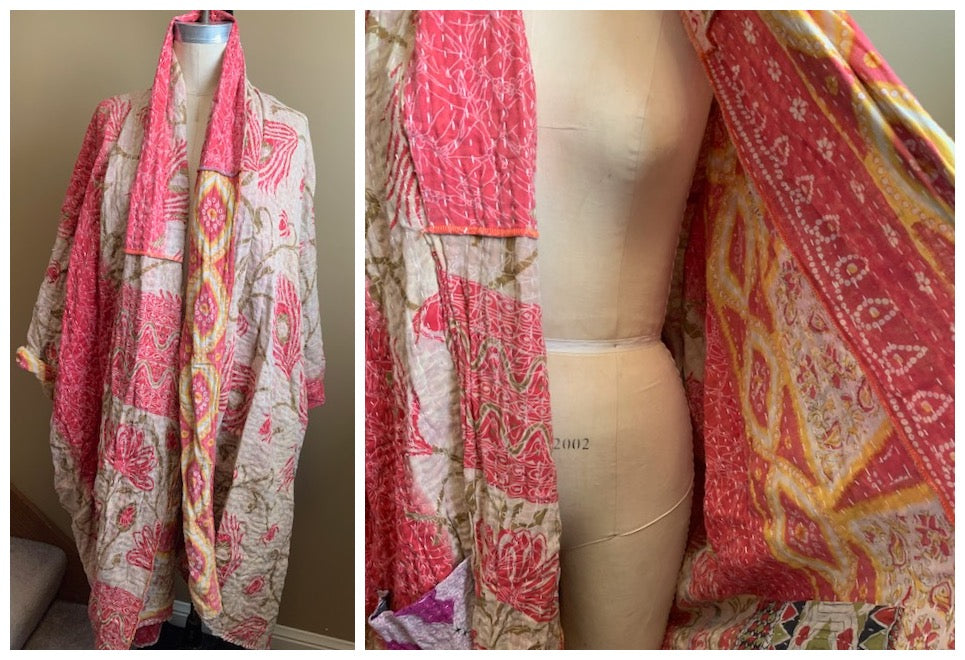 Vastra Hand-Quilted Kantha Cloth Long Robe Jacket- READY TO SHIP