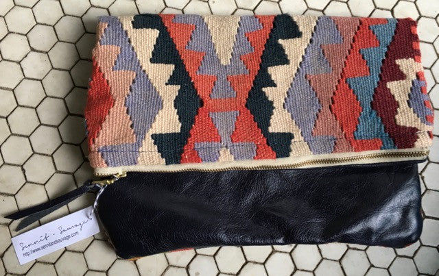 Elio Lg Kilim and Leather Clutch