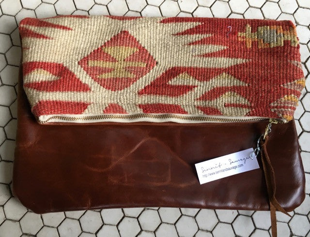 Elio Lg Kilim and Leather Clutch