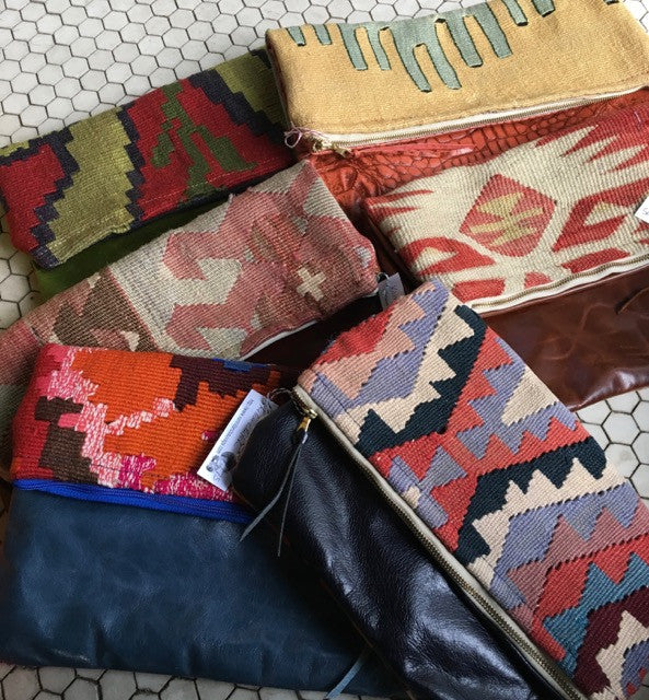 Elio Lg Kilim and Leather Clutch