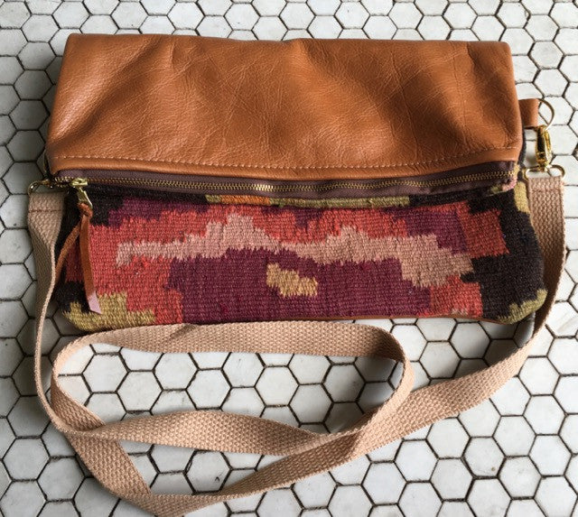 Ankara Kilim and Leather Crossbody Bag- CUSTOM or In-Stock