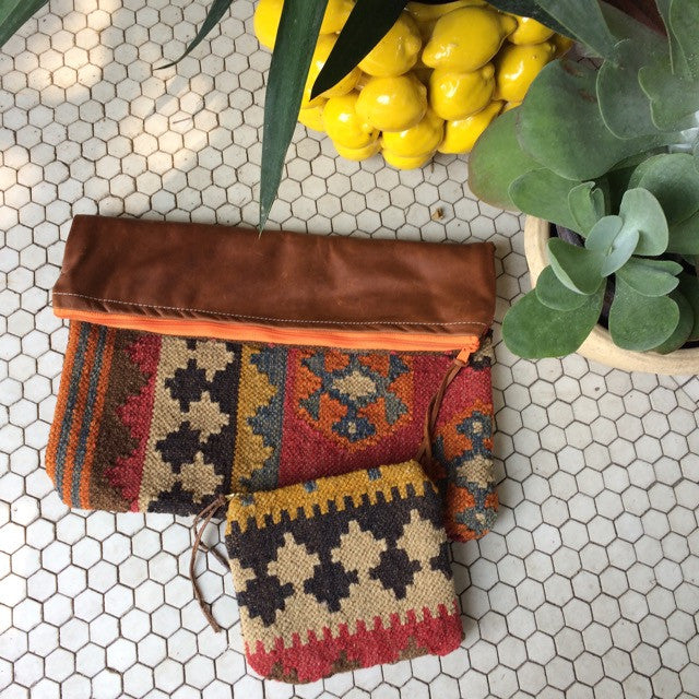 Elio Lg Kilim and Leather Clutch