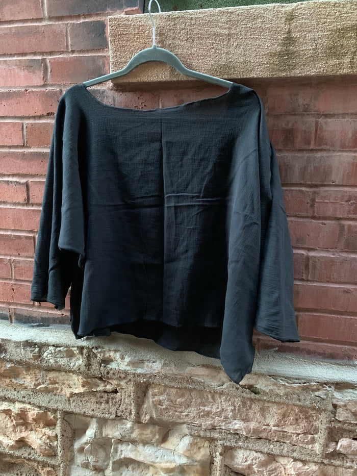 Black Sack- 100% Cotton Gauze Boxy Top