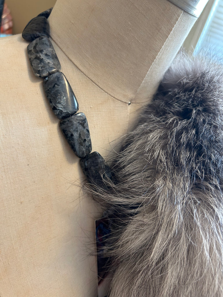 Tabitha Upcyced Fur and Labradorite Collar Necklace