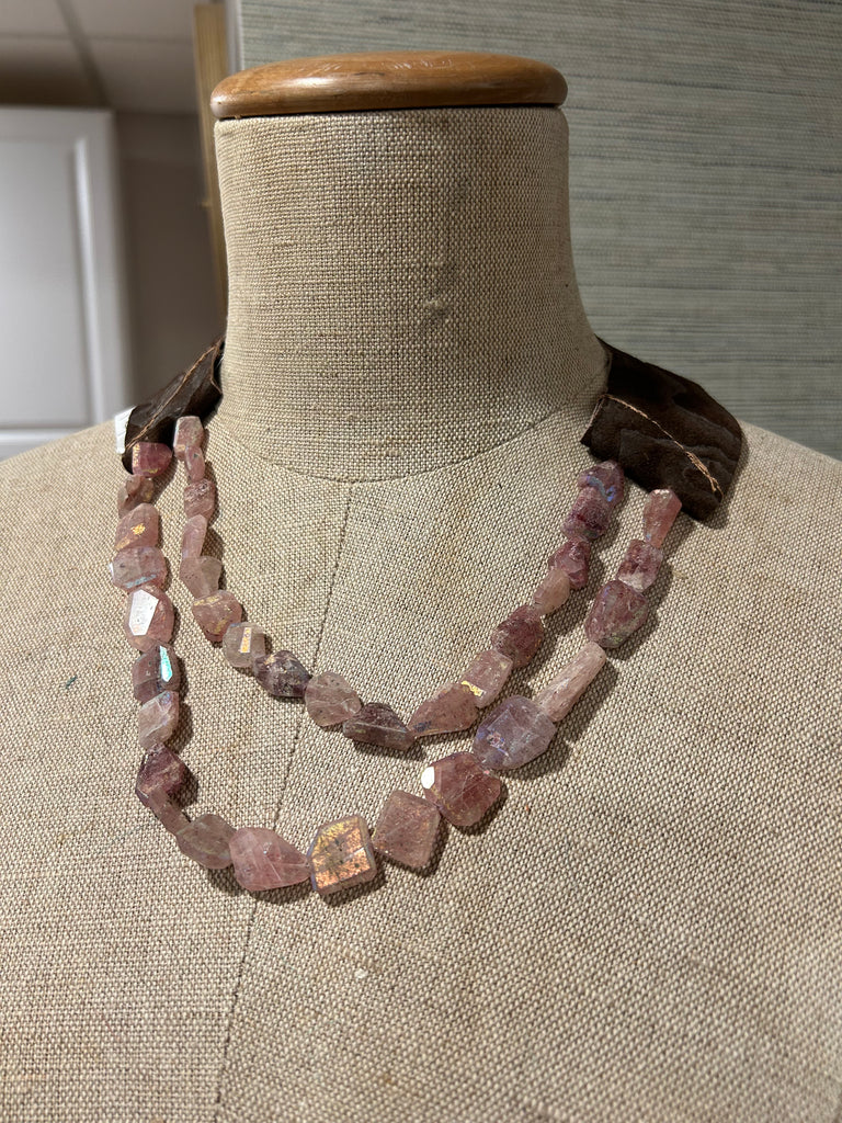 Rare Natural Strawberry Pink Mystic Quartz and Leather Necklace